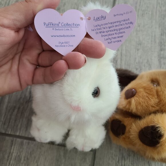 Vintage Puffkins Plush Lucky the Rabbit & Fetch the Dog 1997 Swibco with Tags - Picture 5 of 14